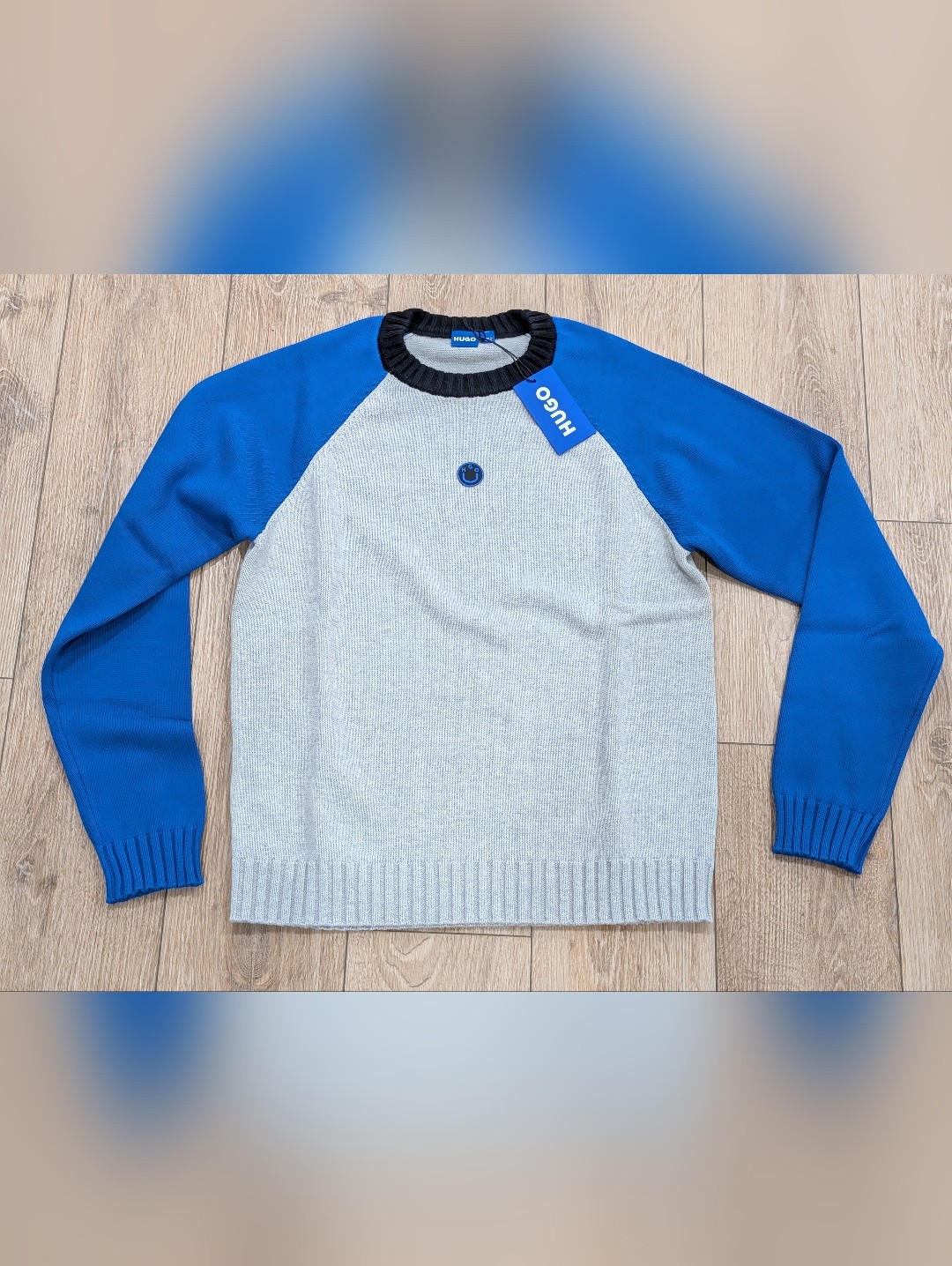 $179 Mens Boss Hugo Boss "Sensus" Colorblock Crewneck Sweater Gray/Blue Large